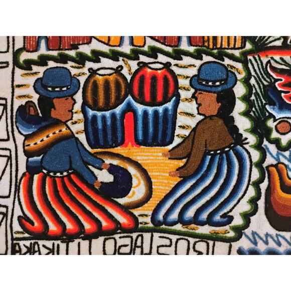 Uros Lago Titikaka Hand Stitched Wall Hanging. Indigenous People Of Bolivia Peru - Picture 6 of 16